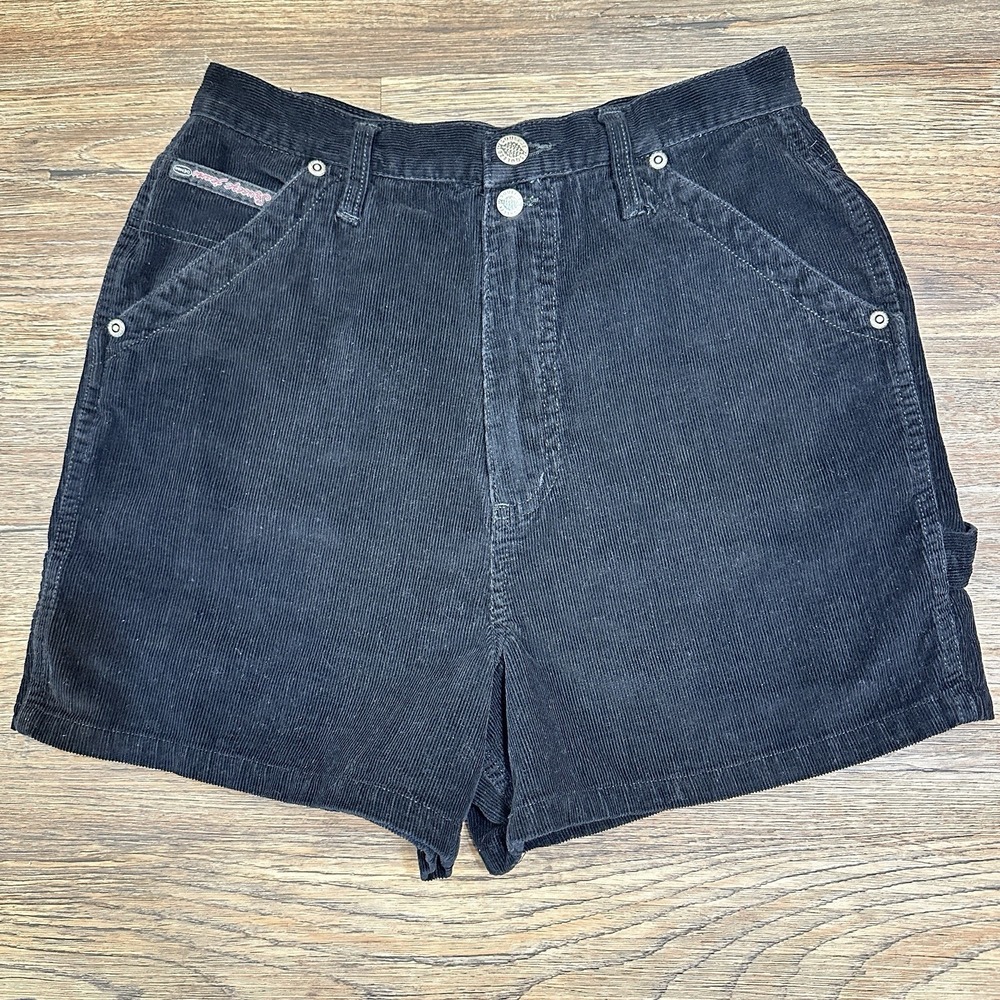 Squeeze Jeans VTG Black Corduroy Carpenter Shorts Sz 16 90s Y2K Festival Retro